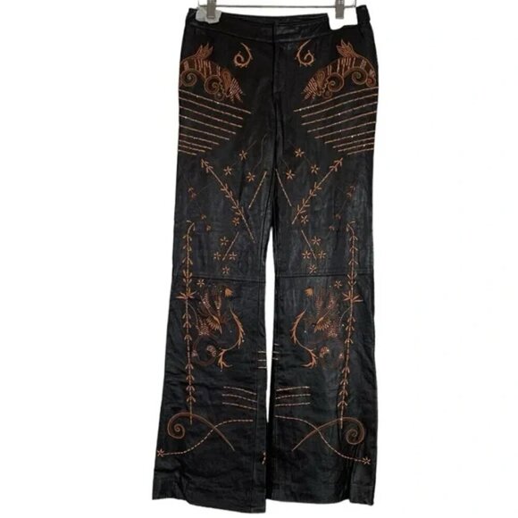 NEW Mandalay Leather Embroidered Wide Straight Leg Pants Size 6 - Picture 1 of 10